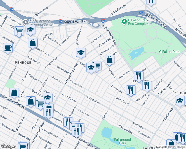 map of restaurants, bars, coffee shops, grocery stores, and more near 10 Carter Avenue in St. Louis