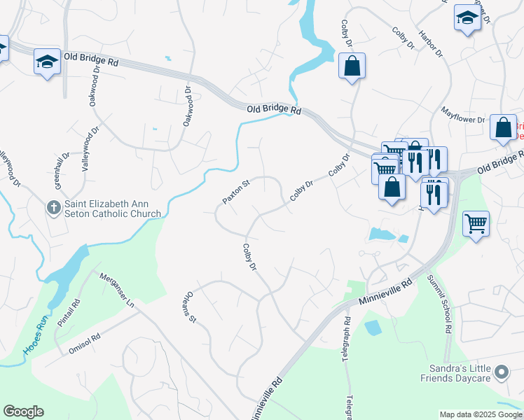 map of restaurants, bars, coffee shops, grocery stores, and more near 12808 Colby Drive in Woodbridge