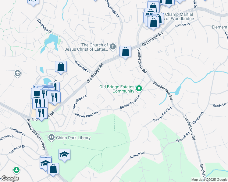 map of restaurants, bars, coffee shops, grocery stores, and more near 3811 Jocelyn Drive in Woodbridge