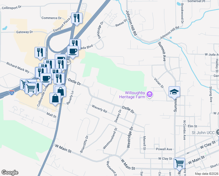 map of restaurants, bars, coffee shops, grocery stores, and more near 23 Susan Court in Collinsville