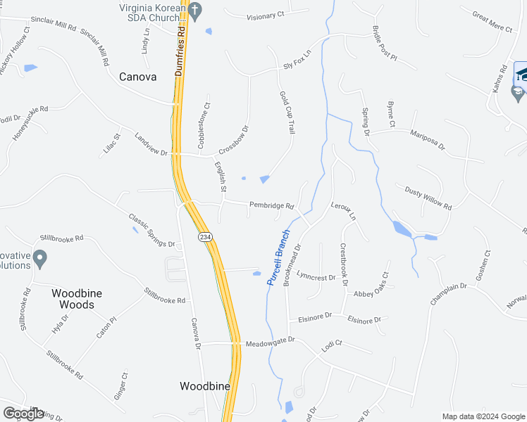 map of restaurants, bars, coffee shops, grocery stores, and more near 7867 Pembridge Road in Manassas