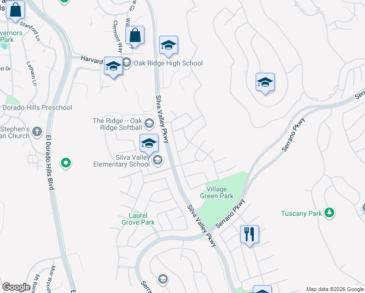 map of restaurants, bars, coffee shops, grocery stores, and more near 3276 Stonehurst Drive in El Dorado Hills
