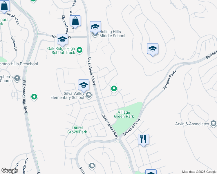 map of restaurants, bars, coffee shops, grocery stores, and more near 3426 Cabrito Drive in Folsom