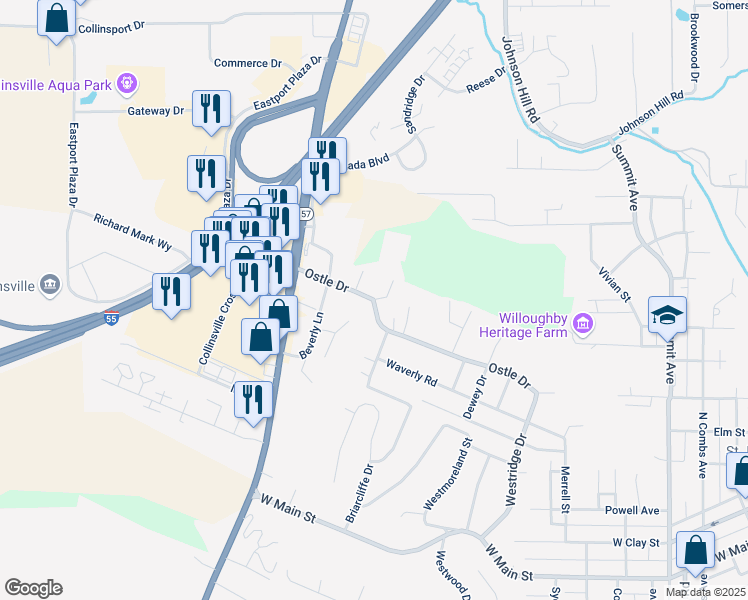 map of restaurants, bars, coffee shops, grocery stores, and more near 203 Westview Street in Collinsville