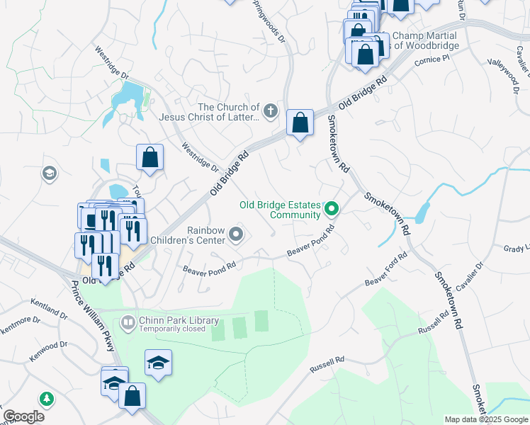 map of restaurants, bars, coffee shops, grocery stores, and more near 3815 Jocelyn Dr in Woodbridge