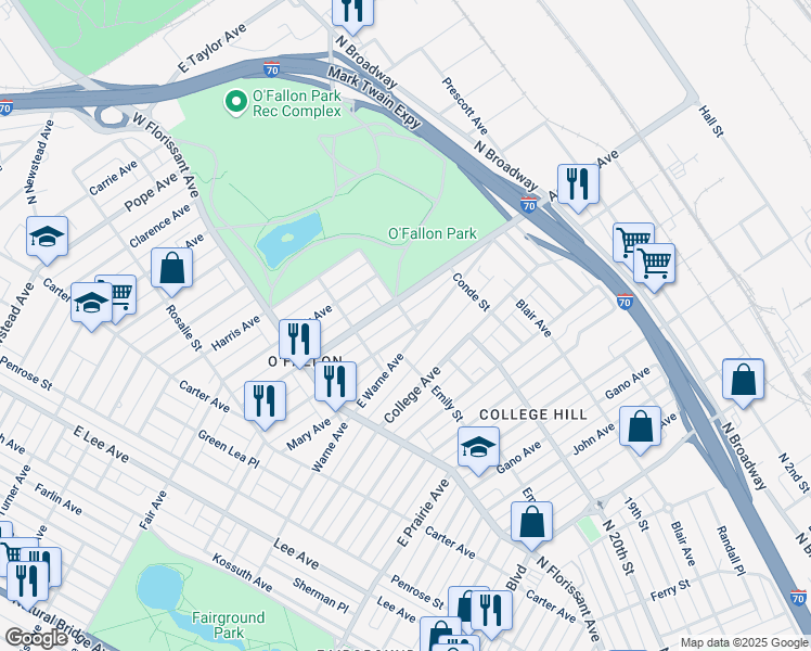 map of restaurants, bars, coffee shops, grocery stores, and more near 2003 East Alice Avenue in St. Louis