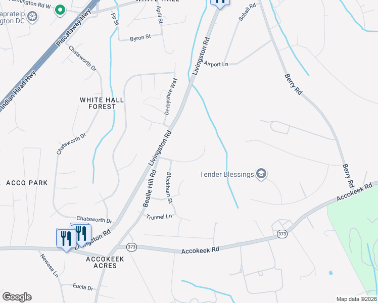map of restaurants, bars, coffee shops, grocery stores, and more near 1204 Granada Street in Accokeek