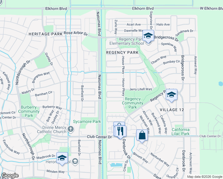 map of restaurants, bars, coffee shops, grocery stores, and more near 271 Bill Bean Circle in Sacramento