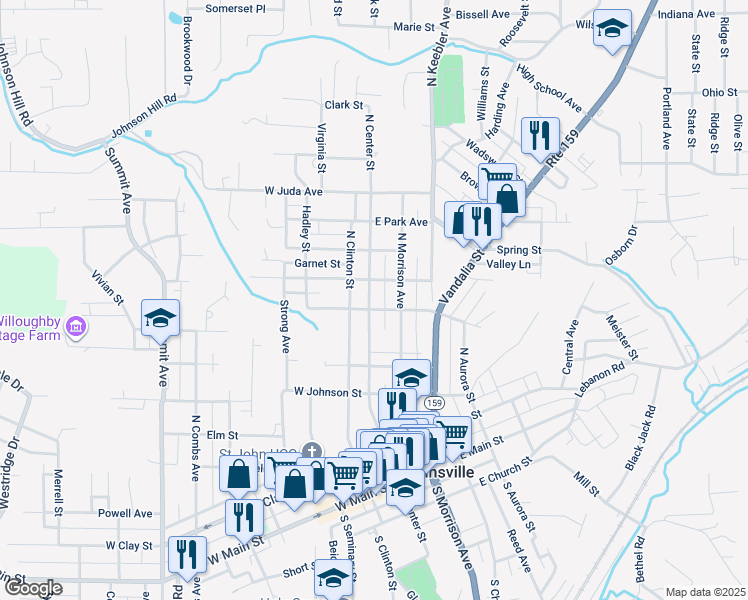 map of restaurants, bars, coffee shops, grocery stores, and more near 504 North Center Street in Collinsville