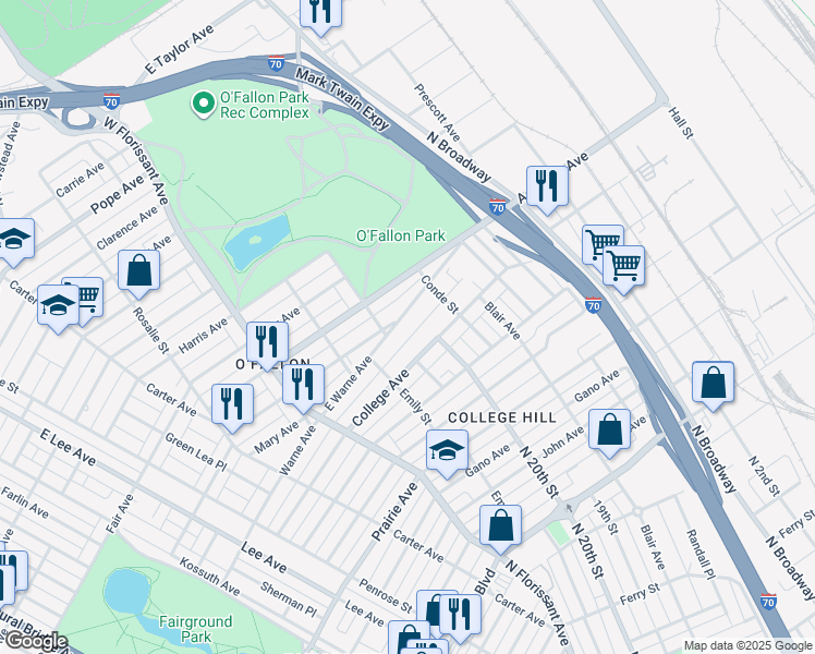 map of restaurants, bars, coffee shops, grocery stores, and more near 1948 East Warne Avenue in St. Louis