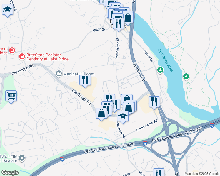 map of restaurants, bars, coffee shops, grocery stores, and more near 12705 Lotte Drive in Woodbridge