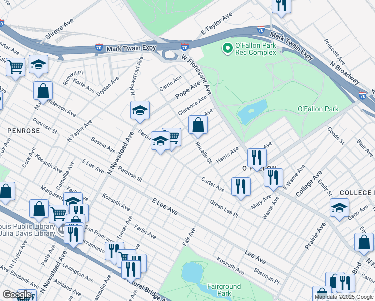 map of restaurants, bars, coffee shops, grocery stores, and more near 4424 Athlone Avenue in St. Louis