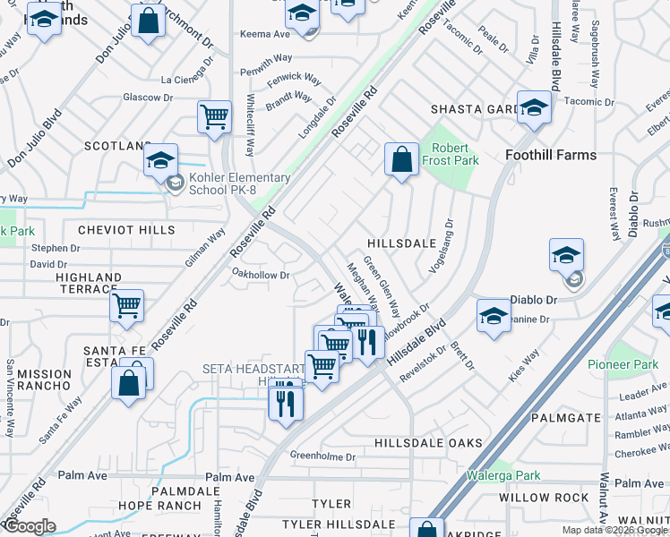 map of restaurants, bars, coffee shops, grocery stores, and more near 5966 Walerga Road in Sacramento