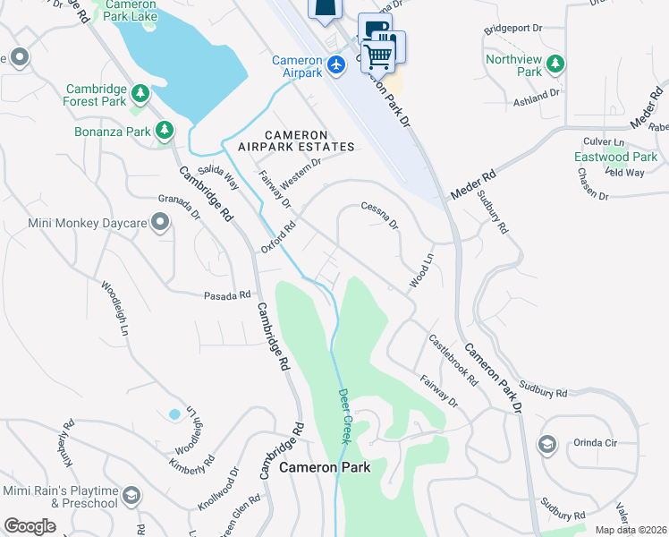 map of restaurants, bars, coffee shops, grocery stores, and more near 3603 Dita Drive in Cameron Park