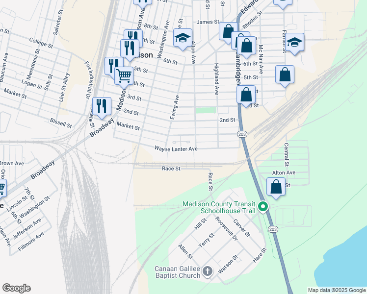 map of restaurants, bars, coffee shops, grocery stores, and more near 1683 Wayne Lanter Avenue in Madison