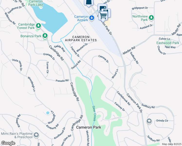 map of restaurants, bars, coffee shops, grocery stores, and more near 3150 Navion Court in Cameron Park