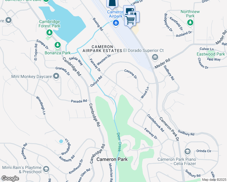 map of restaurants, bars, coffee shops, grocery stores, and more near 3148 Navion Court in Cameron Park