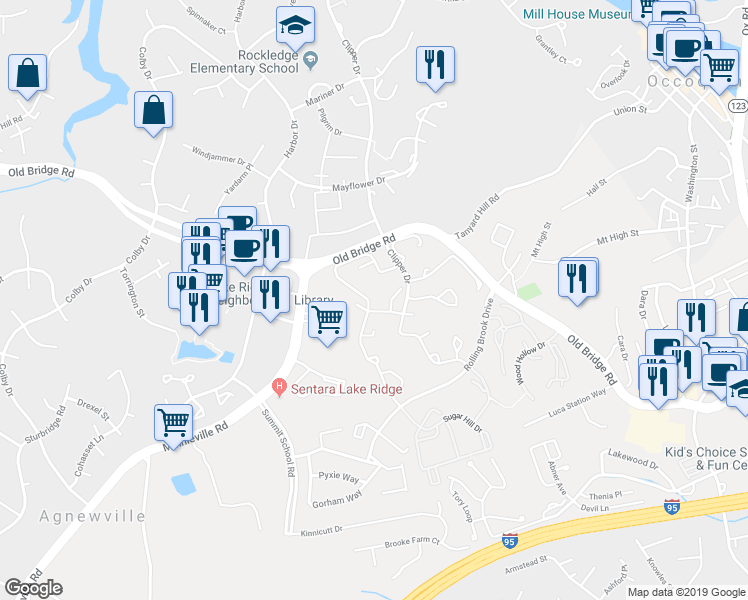 map of restaurants, bars, coffee shops, grocery stores, and more near 12855 Hunterbrook Drive in Woodbridge