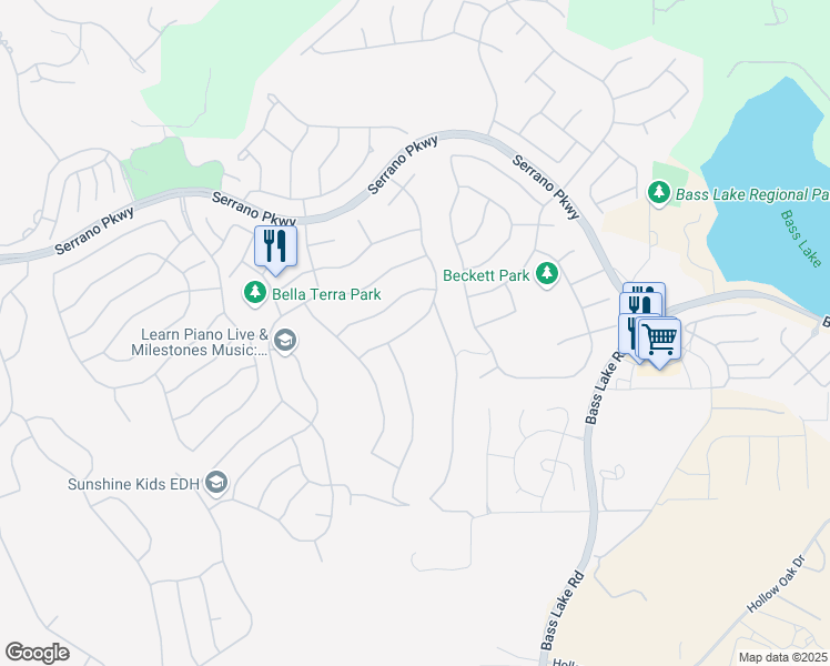 map of restaurants, bars, coffee shops, grocery stores, and more near 6173 Edgehill Drive in El Dorado Hills