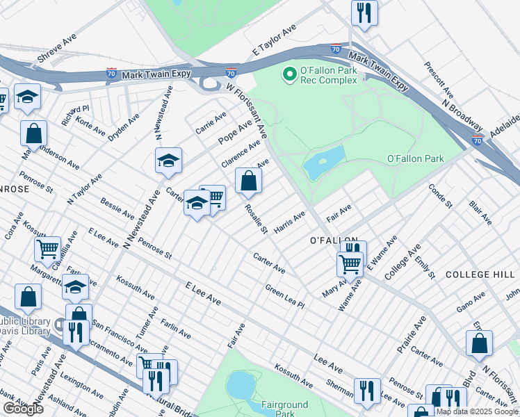 map of restaurants, bars, coffee shops, grocery stores, and more near 4443 Red Bud Avenue in St. Louis