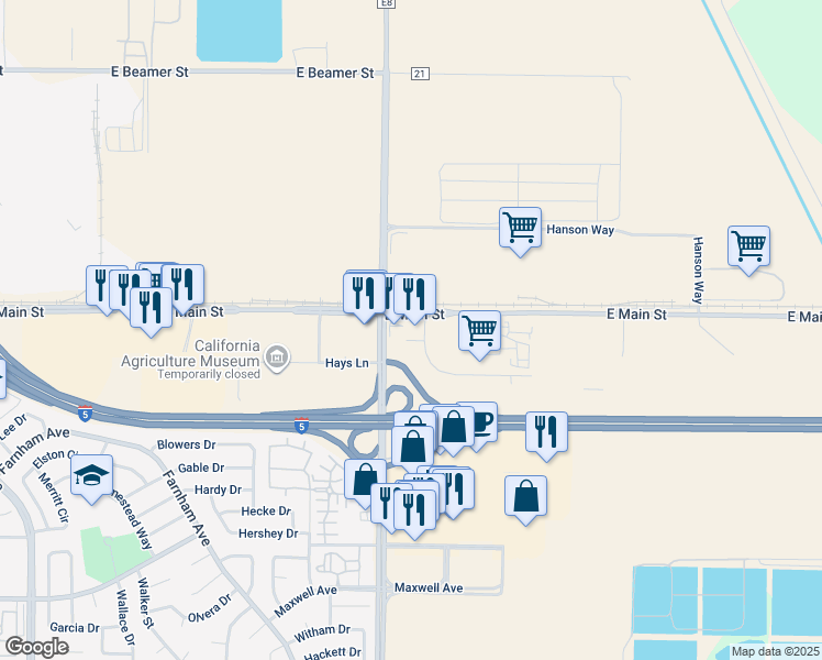 map of restaurants, bars, coffee shops, grocery stores, and more near 2030 Trade Court in Woodland