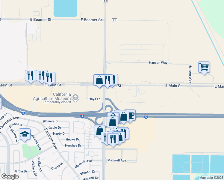 map of restaurants, bars, coffee shops, grocery stores, and more near 2030 Trade Court in Woodland