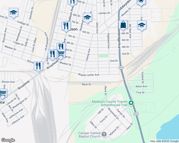map of restaurants, bars, coffee shops, grocery stores, and more near 1683 Wayne Lanter Avenue in Madison