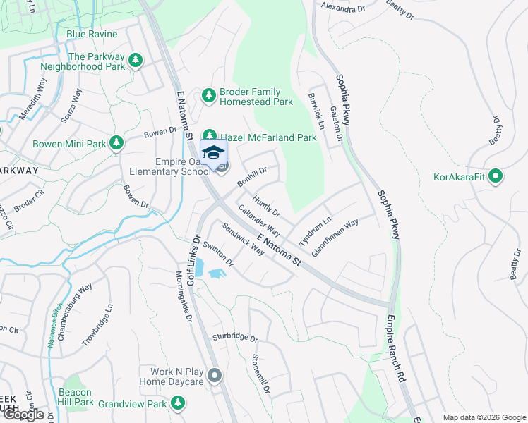 map of restaurants, bars, coffee shops, grocery stores, and more near 1073 Callander Way in Folsom