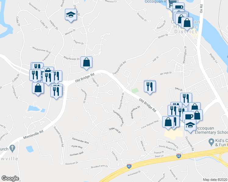 map of restaurants, bars, coffee shops, grocery stores, and more near 1902 Pohick Creek Court in Woodbridge