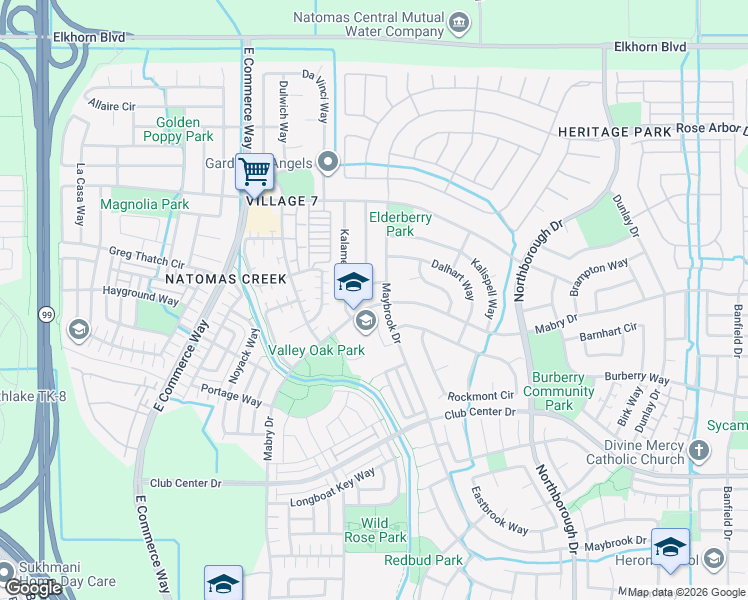 map of restaurants, bars, coffee shops, grocery stores, and more near 2680 Mabry Drive in Sacramento
