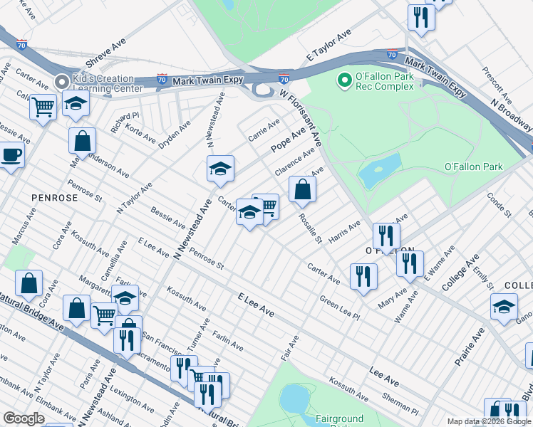 map of restaurants, bars, coffee shops, grocery stores, and more near 10 Carter Avenue in St. Louis