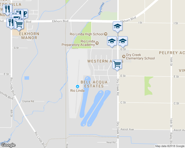 map of restaurants, bars, coffee shops, grocery stores, and more near 6001 10th Street in Rio Linda