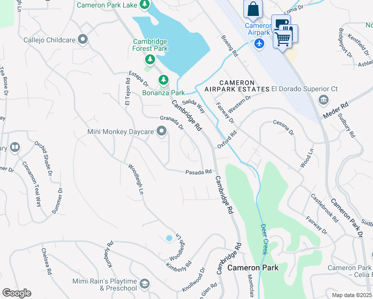 map of restaurants, bars, coffee shops, grocery stores, and more near Granada Court in Cameron Park