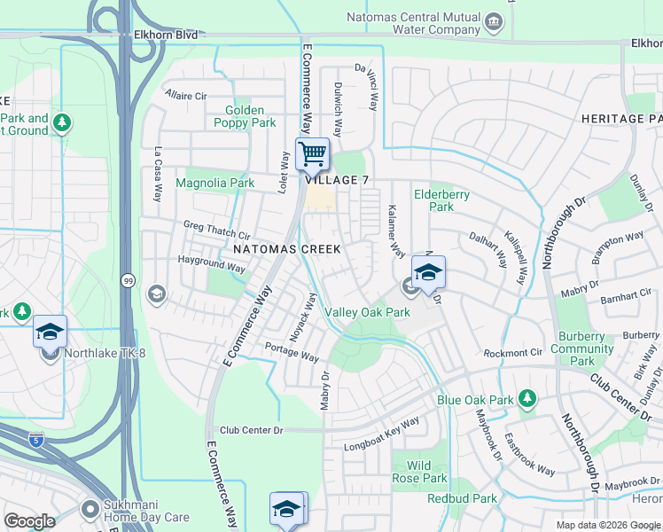 map of restaurants, bars, coffee shops, grocery stores, and more near 160 Caravaggio Circle in Sacramento