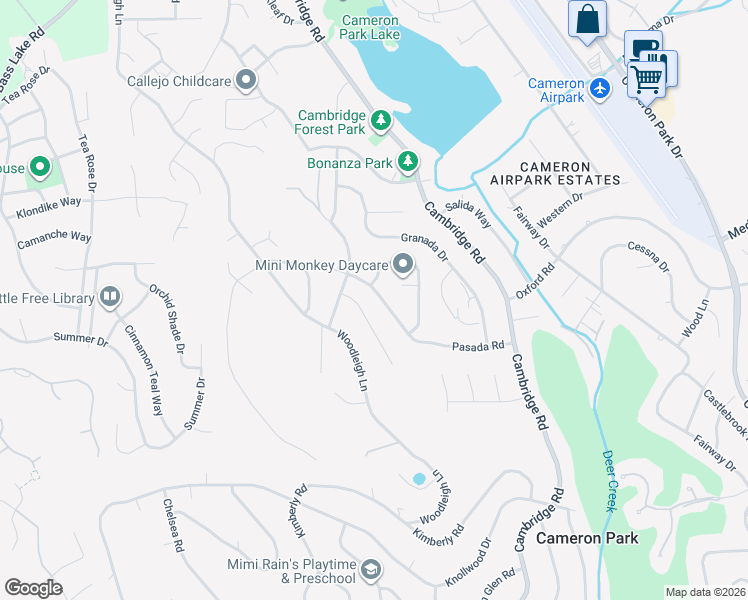 map of restaurants, bars, coffee shops, grocery stores, and more near 3306 Turner Circle in Cameron Park