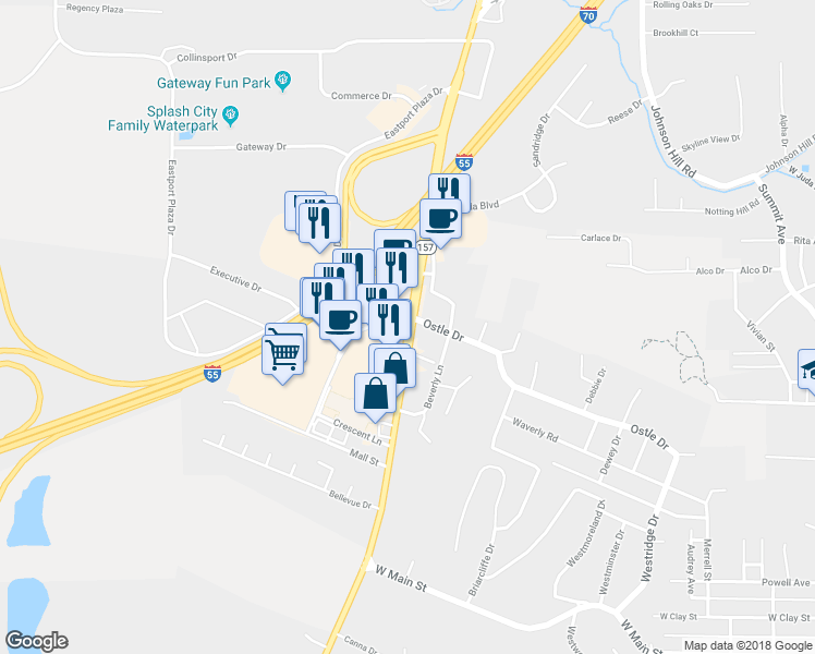 map of restaurants, bars, coffee shops, grocery stores, and more near 401 State 157 in Collinsville
