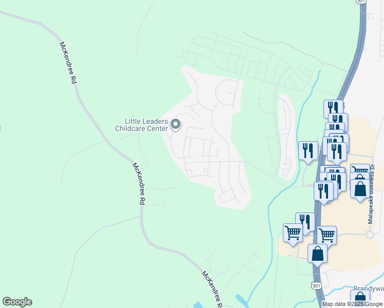 map of restaurants, bars, coffee shops, grocery stores, and more near 15514 Benjamin Ring Street in Brandywine