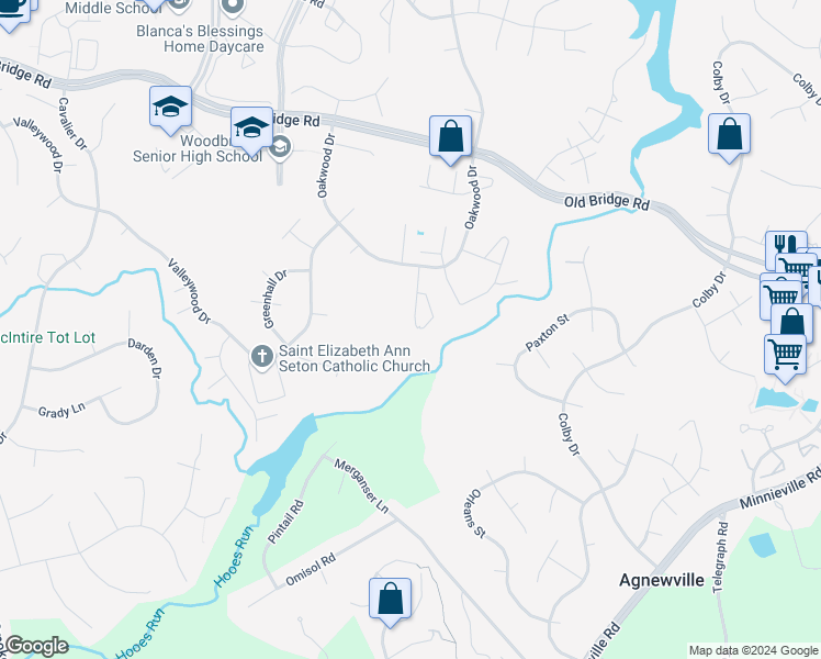map of restaurants, bars, coffee shops, grocery stores, and more near 12686 Castile Court in Woodbridge