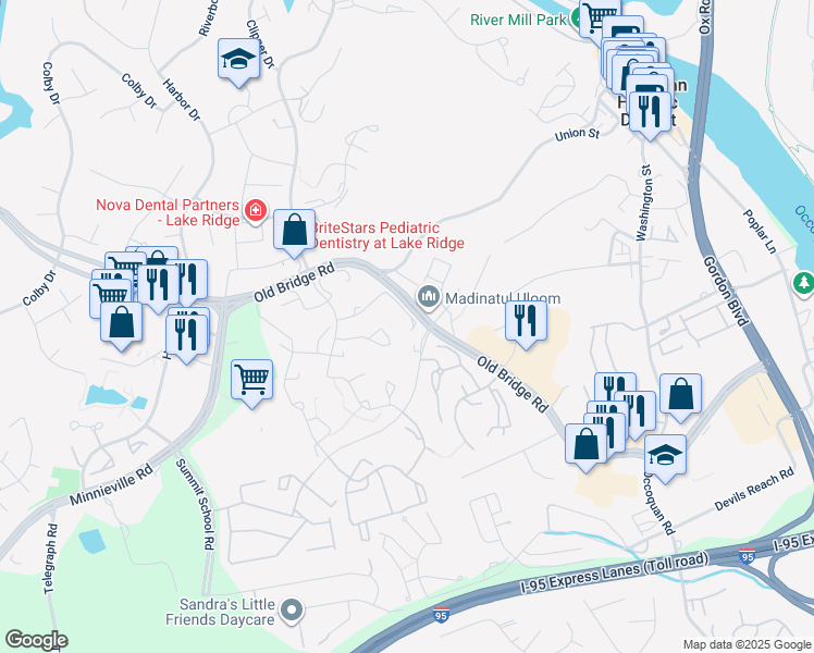 map of restaurants, bars, coffee shops, grocery stores, and more near 1879 Inglebrook Drive in Woodbridge