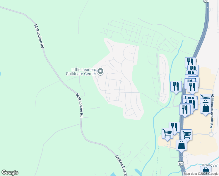 map of restaurants, bars, coffee shops, grocery stores, and more near 15514 Benjamin Ring Street in Brandywine