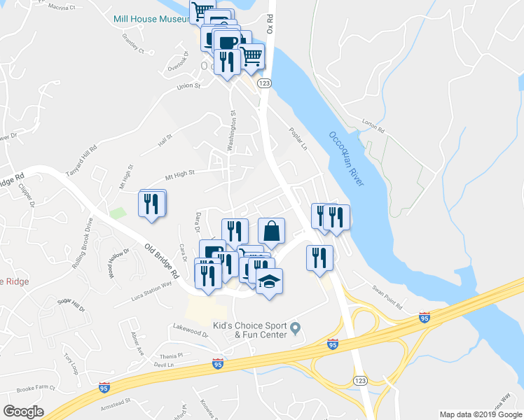 map of restaurants, bars, coffee shops, grocery stores, and more near 12737 Lighthouse Lane in Woodbridge