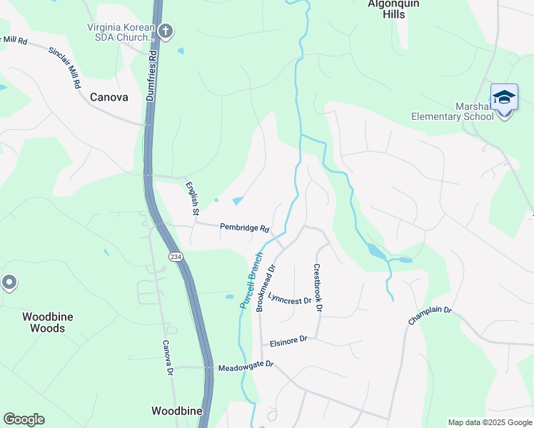 map of restaurants, bars, coffee shops, grocery stores, and more near 12844 Mill Race Court in Manassas