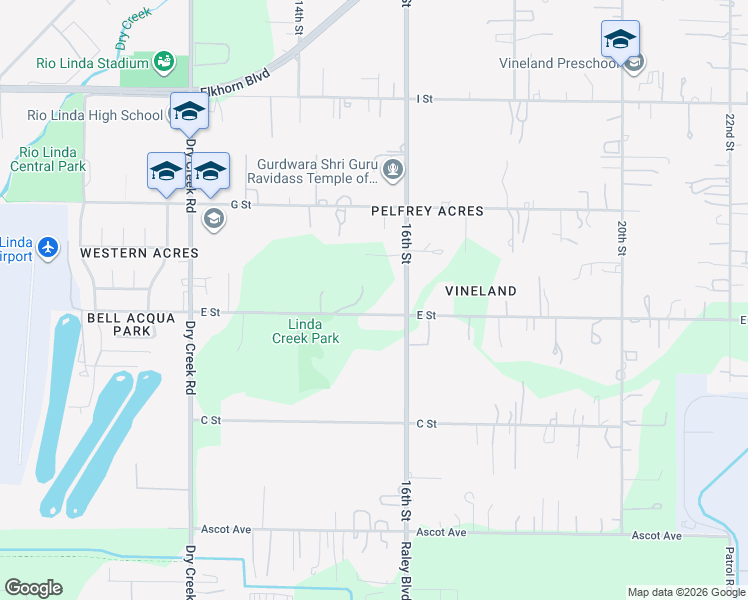 map of restaurants, bars, coffee shops, grocery stores, and more near 1421 E Street in Rio Linda