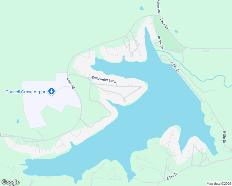 map of restaurants, bars, coffee shops, grocery stores, and more near Breezy Shores Circle in Council Grove