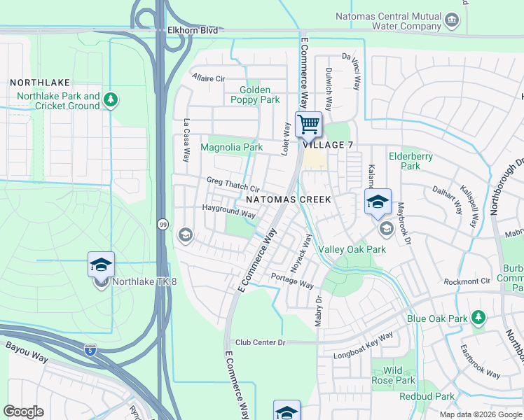 map of restaurants, bars, coffee shops, grocery stores, and more near 5506 Sagpond Way in Sacramento