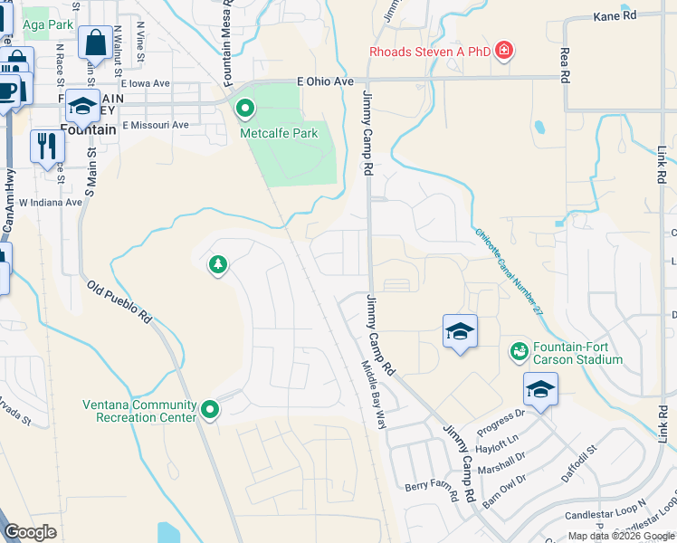 map of restaurants, bars, coffee shops, grocery stores, and more near 10588 Wells Point in Fountain