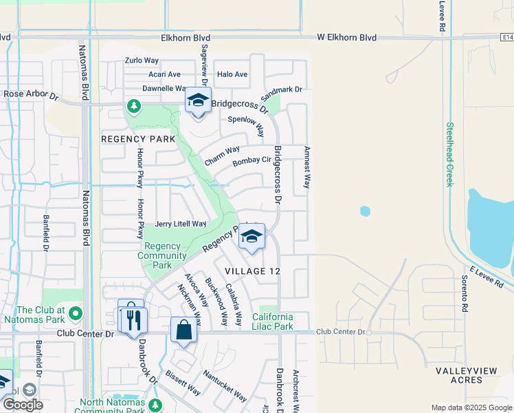 map of restaurants, bars, coffee shops, grocery stores, and more near 15 Sikes Court in Sacramento