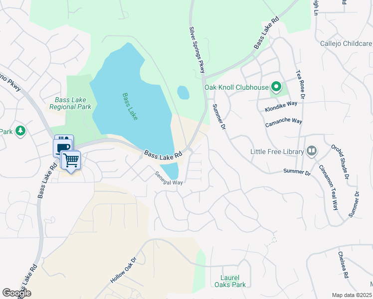 map of restaurants, bars, coffee shops, grocery stores, and more near Bass Lake Road in El Dorado Hills