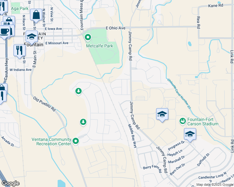 map of restaurants, bars, coffee shops, grocery stores, and more near 7430 Countryside Grove in Fountain