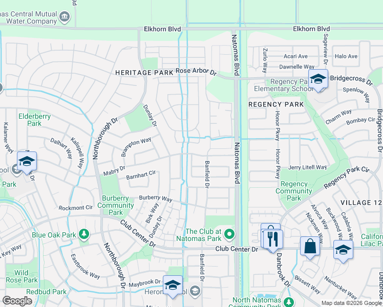 map of restaurants, bars, coffee shops, grocery stores, and more near 2195 Mabry Drive in Sacramento